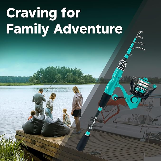 DaddyGoFish Spinning Fishing Rod and Reel Combo Set with Tackle Box | Kids Fishing Pole | Carbon Fiber Telescopic Fishing Rod Kit | Spinning Reel for Travel Saltwater Freshwater Fishing Gear Kit