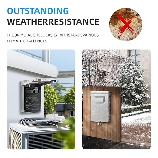 30 Amp AC Disconnect Switch Outdoor 120/240VAC Pull Out Switch Waterproof Metal Box for Air Conditioning Non-Fused