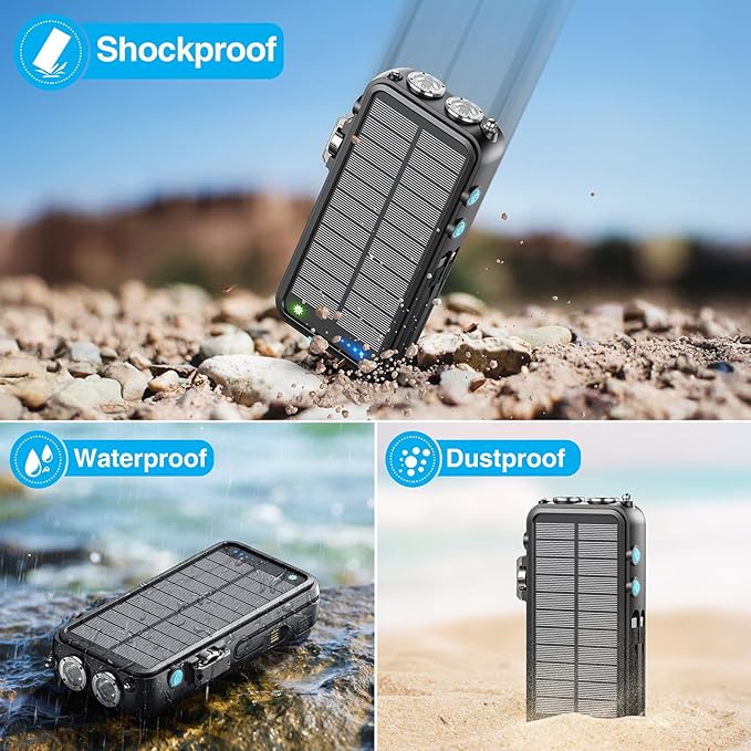 Emergency Radio&22000mAh Solar Power Bank, FM NOAA Weather Radio, Portable Hand Crank Bluetooth Radio, 20W Fast Charge Wireless Phone Charger, SOS Flashlight for Emergency/Home (Blue)