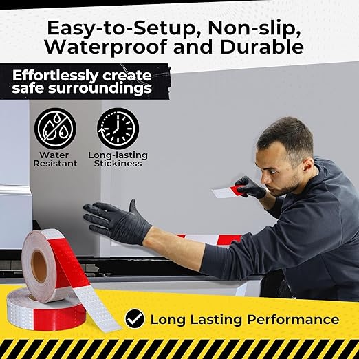 DOT C2 Reflective Tape 2IN x 200 FT - Outdoor Waterproof Conspicuity Tape - Red White Reflector for Trailers, Vehicles, Boats - Safety Caution Tape