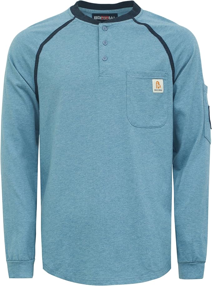 BOCOMAL FR Shirts 5.5oz Light Weight Henley and Short Sleeve Flame Resistant/Fire Retardant Clothing Shirt