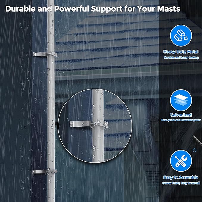 2 PACK Wall Mount Pair for TV Antenna Mast Brackets,Heavy Duty 3" Antenna Wall Mount bracket for Weather Station and Amateur Antenna,Antenna Mast Mount Bracket,Adjustable Antenna Mast Mount Up to 2.5”