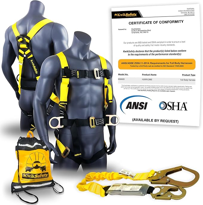 KwikSafety - Charlotte, NC - HURRICANE Safety Harness [3 D-RINGS, BACK SUPPORT] ANSI Tested OSHA Compliant