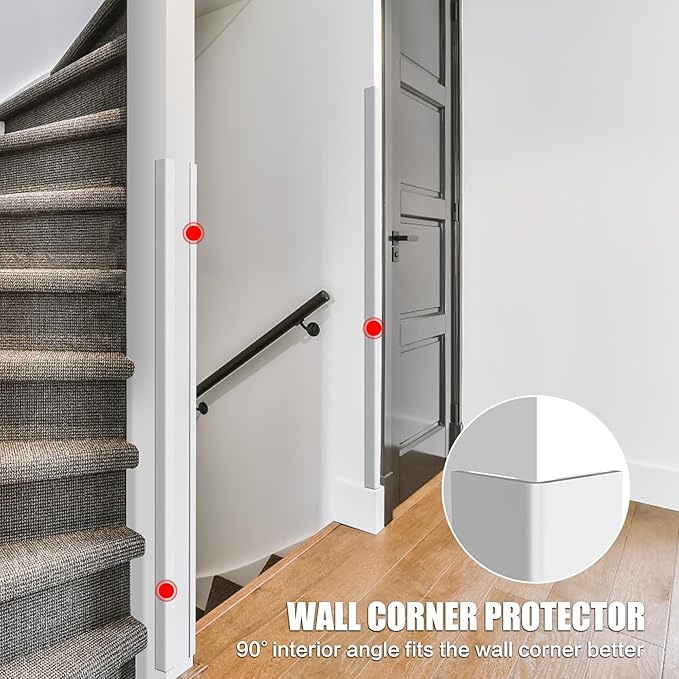 Wall Corner Protector, Walls Edge Protector，Self-Adhesive Wall Corner Guards,PVC Double Side Edge Protector， Furniture Stairs Guard (Pure White 2PCS 117cm/46in)