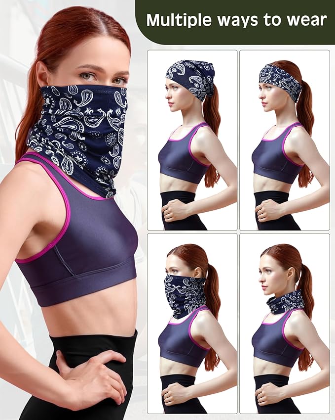 Cuffbow 12 Pack Neck Gaiters Face Mask Bandana Balaclava for Men Women Cooling Neck Gaiter Summer UV Sun Protection Scarf