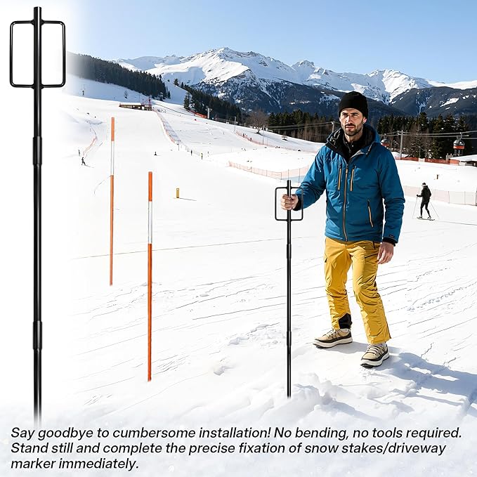 Snow Stake Install Tool Heavy Duty Snow Stakes Driveway Markers Installation Tool for Plow Stakes for 9/16" Diameter Sticks, Rust-Proof Coating, Detachable Design