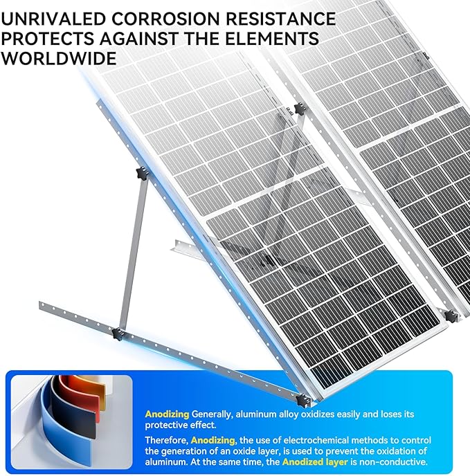 45in 2 Set Adjustable Solar Panel Tilt Mount Brackets, Anodizing Foldable Tilt Legs, Support 100 200 300 400 Watt Solar Panels 1-2Pcs, Solar Panel Stand for Roof, Off-Grid, RV and Boat