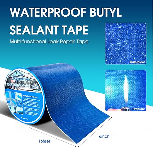 Blue Waterproof Butyl Tape for Solar Pool Cover Repair, Blue Duct Tape Heavy Duty Waterproof for Pool Liner Patch,Flex Seal Tape for RV Awning,Metal Roof,Vent,Boat Sealing,6" x16Ft