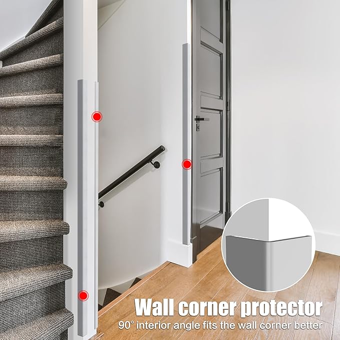 Wall Corner Protector, Walls Edge Protector，Self-Adhesive Wall Corner Guards,PVC Double Side Edge Protector， Furniture Stairs Guard (Gray 2PCS 90cm/35.4in)