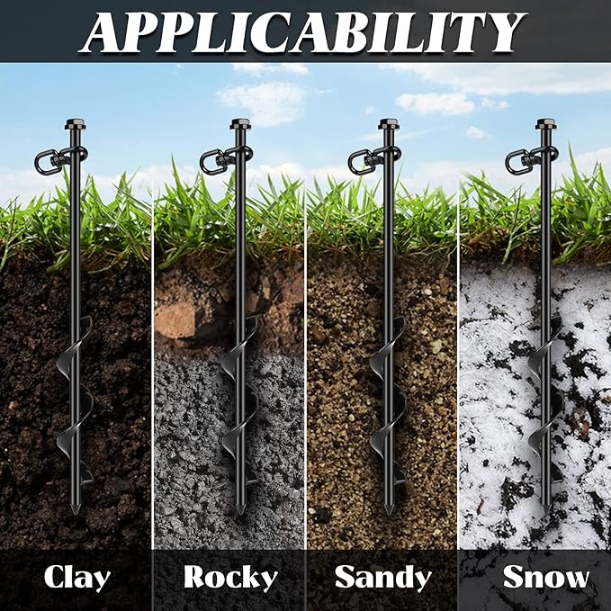 12 Pack Ground Anchor Heavy Duty Earth Anchors with T Handle Hex Wrench & Power Nut Driver, Metal Stakes Ground Anchors Screw in for Swing, Trampoline, Tents, Securing Animals