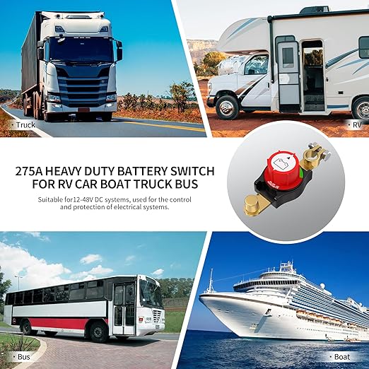Battery Disconnect Switch 275A Top Post Car Battery Cut Off Switch 12-48V On/Off Heavy Duty Disconnect Shut Off Switch for RV Marine Boat