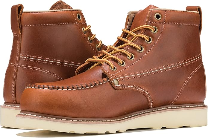 Golden Fox Work Boots 6" Men's Moc Toe Wedge Comfortable Boot for Construction