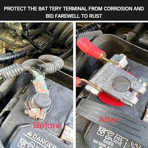 Battery Terminal Connectors, Military Spec Positive Negative Heavy Duty Auto Car Marine Battery Terminal,with 4 Pcs 2 Gauge 3/8" Copper Lugs,4 Heatshrink,2 Cover and Anti Corrosion Washers (Large Kit)