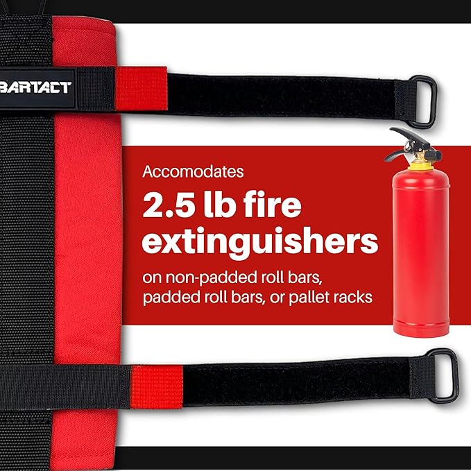 Bartact - 2.5 lb Roll Bar Fire Extinguisher Mount for Vehicle Holder, Adjustable Fire Extinguisher Holder Mount, US Made Universal Vehicle Fire Extinguisher Holder Fits All Roll Bars (Red)