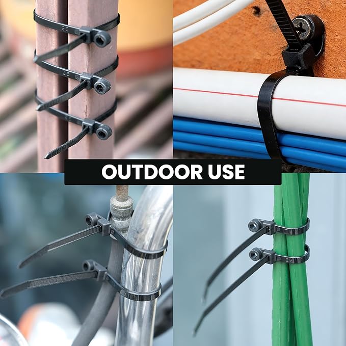 Heavy Duty Zip Ties with Screw Hole, 75lbs Tensile Strength, 7.5 Inch Mountable Cable Ties for Indoor & Outdoor Use, 50PCS Black Nylon Universal Cable Tie Buckle