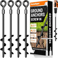 Ground Anchors Screw in Trampoline Anchors Heavy Duty Ground Anchors,Tent Stakes for Camping Tent, Trampoline, Canopies, Carports, Sheds, Swing Sets, Black Anti-Rust Coating for High Wind (4 X 14)