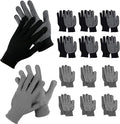 14 Pair Work Gloves With Anti-slip Grip Liners, Knitted Nylon Dot Grip Safety Gloves for Men & Women - Black/Grey