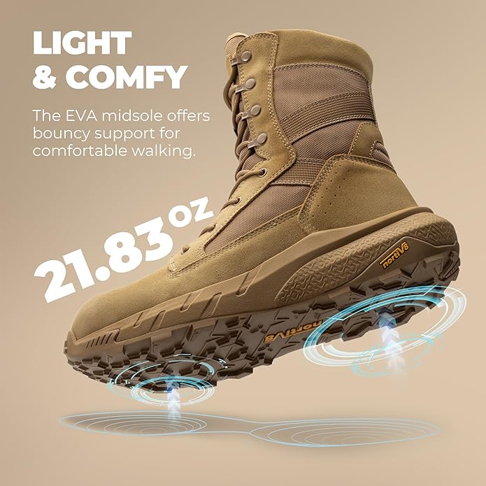NORTIV 8 Men's 8" Composite Toe Work Boots, Lightweight Side Zipper ASTM F2412-24 & ASTM F2913-24 Safety Military Boots for All-Day Comfort, Peakforce-Nano