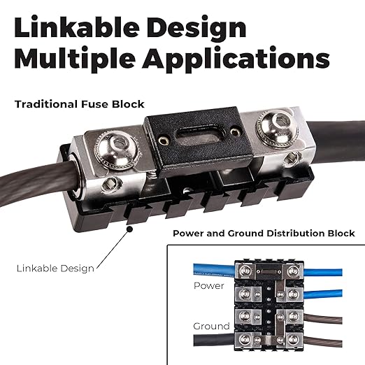 NVX XFMANL 1/0 to 4 Gauge ANL/Mini-ANL Modular Inline Fuse Holder – Linkable Fuse Block with Solid Brass Construction and High-Temp Housing – Car & Marine Audio Circuit Protection