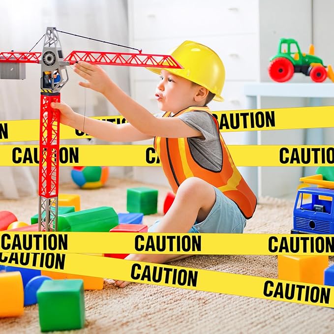 Hillban 13 Pcs Construction Birthday Party Supplies 6 Kids Construction Vests 6 Kids Hard Hat 1 Caution Tape Dressing up for Birthday Party Costume