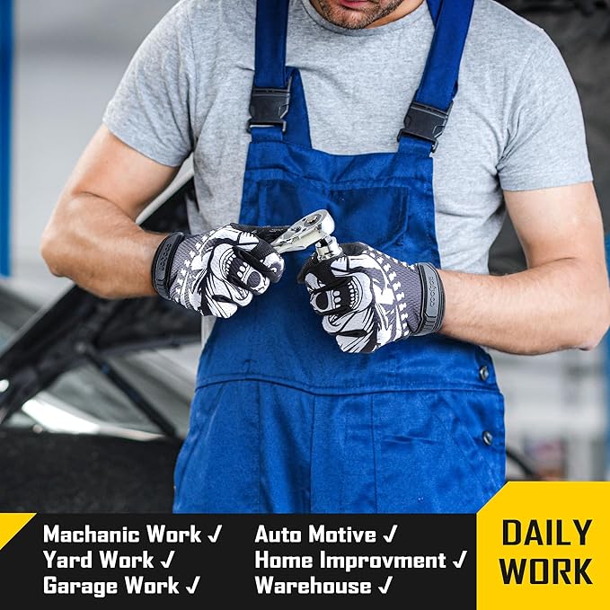 COOLJOB Mechanic Safety Work Gloves, Enhanced Anti-Slip Grip Tactical Gloves, Touchscreen, Breathable, Ultra-Soft, S-XL