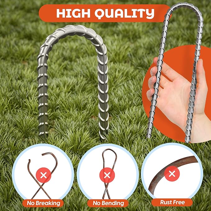 Happin® Trampoline Stakes, Trampoline Accessories, Ground Stakes Heavy Duty, Ground Anchors Screw in, Rebar Stakes, Tent Anchors, Yard Spikes, Galvanized Steel (4 Pack, Silver)