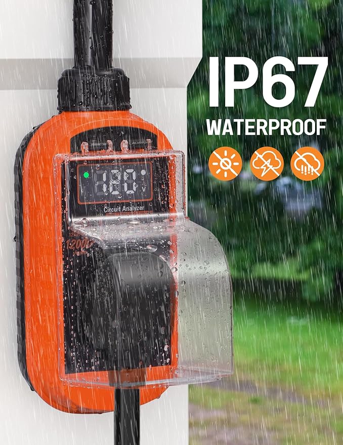 Smart 50 Amp RV Surge Protector with Auto Shutoff & Reset, 12,000J RV Surge Protector 50 Amp with LED Display, Voltage & Temperature Protection, IP67 Waterproof