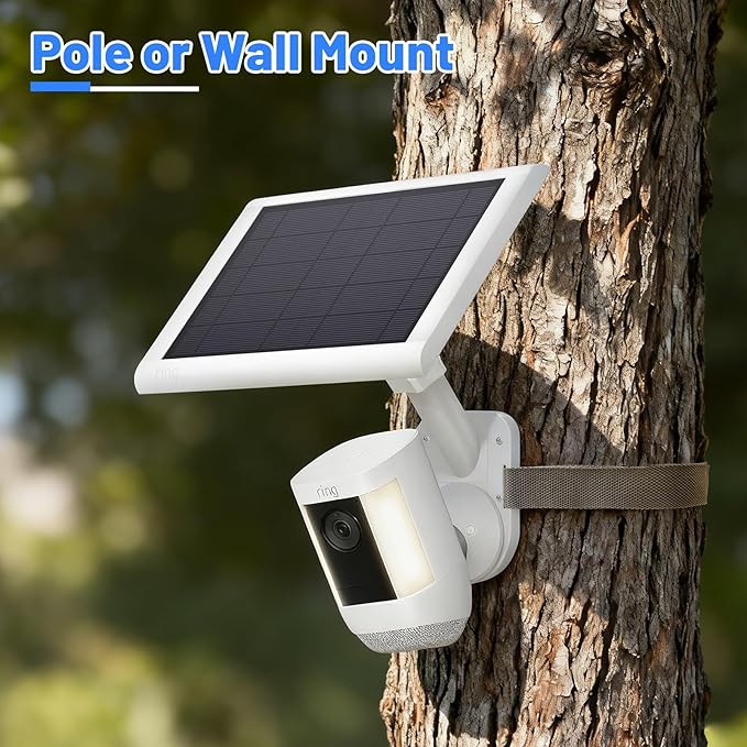 Universal 2-in-1 Wall Mount for Solar Panel & Camera-Compatible with Ring Stick Up Cam/Spotlight Cam/Plus/Pro(Battery), Blink, Arlo, Eufy, Wyze-Adjustable Solar Panel Mount with 360° Rotation White