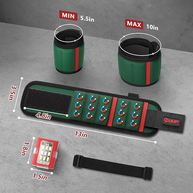 Magnetic Wrist band with LED Light, Magnet Tool Belt Wrist Band for Screw and Nail, Adjustable Wrist Tool Holder, Birthday Gifts for Men, Dad, Him, Mechanic, Woodworker, Handyman