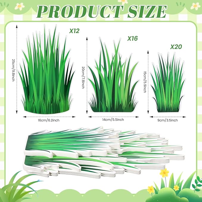 48 Pcs Green Grass Stickers 3 Sizes Grass Wall Decal Green Bulletin Board Border Spring Shape Die Cutouts for Vbs Boho Camping Trim Greenery Plant Leaves Office Decor with Adhesive Dots