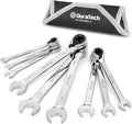 DURATECH Reversible Ratcheting Combination Wrench Set, SAE, 9-Piece, Open end Spanner with Rolling Pouch, 1/4'' to 3/4", 12 Point, CR-V Steel