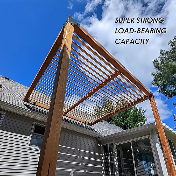 3 Pack 3.6" 304 Saddle Stainless Steel Roof Riser for Patio Pergola, Heavy-Duty 18-1/4 Inches High, Pergola Roofs Riser Beam Brackets, Adjustable Roof Riser Hardware, Black Finish (Stainless Steel)