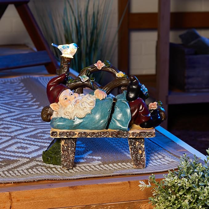 Zingz & Thingz Day & Night Garden Décor Solar Statue Figurine, 9.5x5.5x9.75, Afternoon Nap Gnome