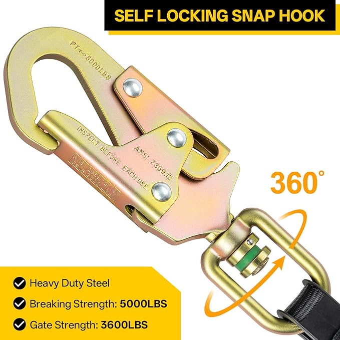 TRSMIMA Retractable Lanyard Fall Protection: 6FT Webbing Self Retracting SRL Fall Arrest for Safety Harness Construction Workers