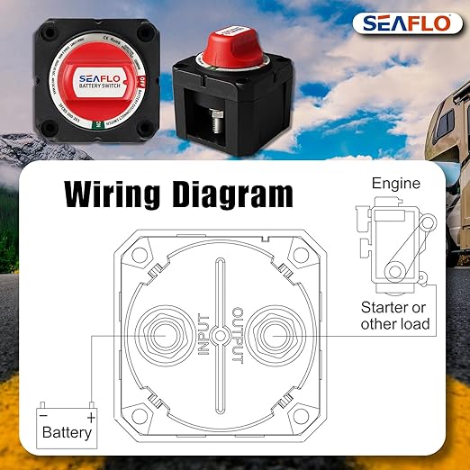SEAFLO 12V/24V/48V Battery Disconnect Switch Isolator Switch for Marine, Boat, Car, RV, and ATV Vehicles (On/Off)