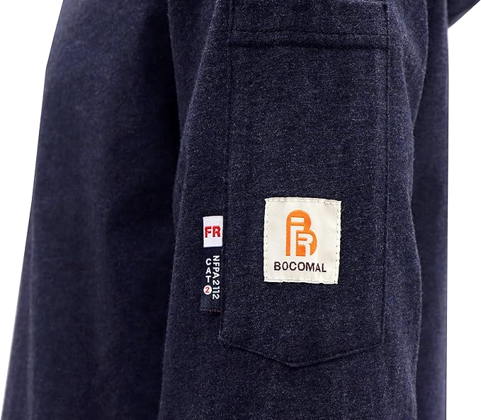 BOCOMAL FR Hooded T Shirts Heather Series 6oz Flame Resistant NFPA2112 CAT2 Fire Retardant Hoodies Work Shirt