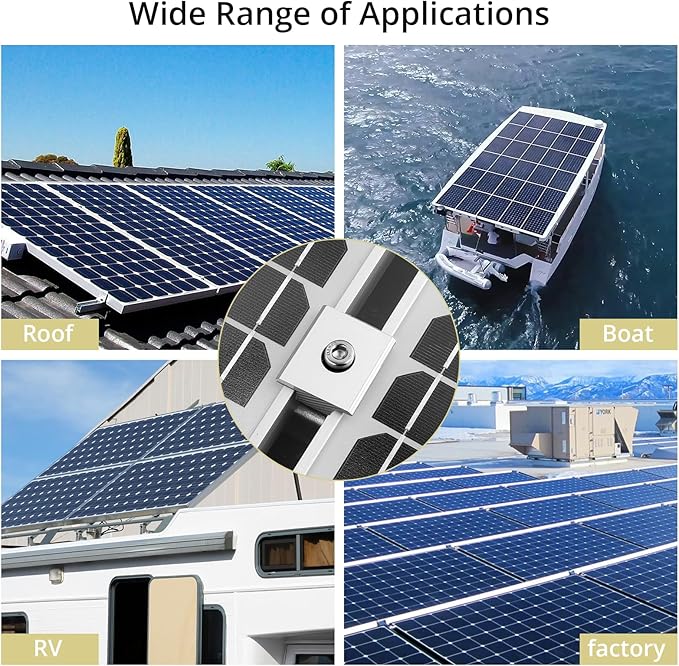 Anbte 10pcs Solar Panels Mid Clamps for Standard Unistrut, Aluminium Solar Panel Brackets 30mm/35mm, Mounting Kit for Metal Roof, Tin Roof, Flat Roof, Sheet Roof, Silver