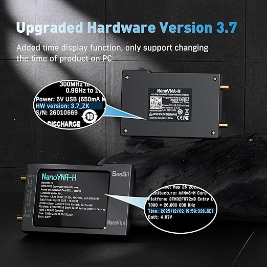 SEESII Nanovna-H Vector Network Analyzer with SMA Adapter, HW3.7 9KHz-1.5GHz MF HF VHF UHF Antenna Analyzer, Measuring S Parameters, Voltage Standing Wave Ratio,Phase,Delay,Smith Chart
