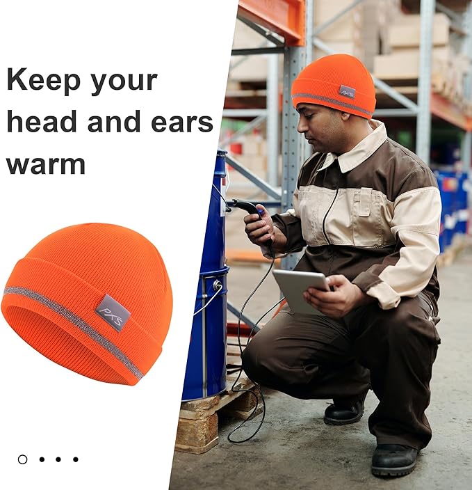 ProtectX High Visibility Safety Beanie, 360-Degree Reflective Comfortable Knit Beanie Headcover Hat, Warming Cap for Work