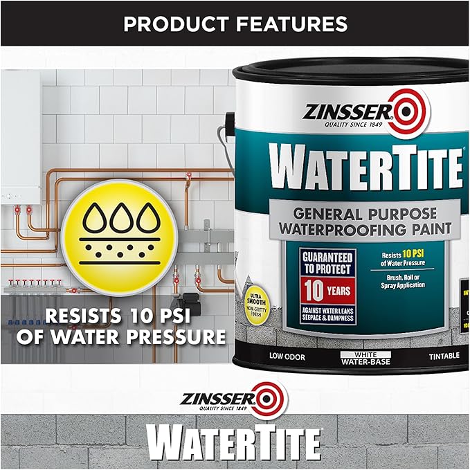 Zinsser 369381 WaterTite General Purpose Waterproofing Paint, Gallon, White