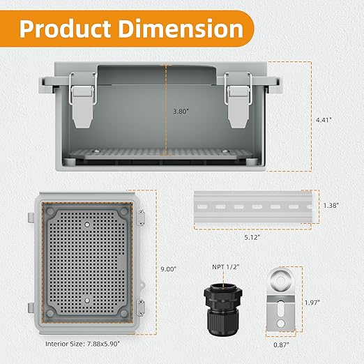 Joinfworld Outdoor Electrical Box Waterproof Junction Box Plastic Outdoor Weatherproof Electrical Enclosure Box Outside 8.7x6.7x4.3