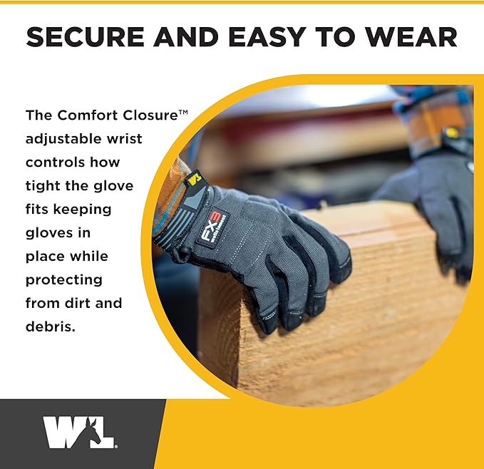 Wells Lamont Men's FX3 Extreme Dexterity Work Gloves – Padded, Ergonomic Work Gloves, Touchscreen Compatible – Heavy Duty Synthetic Leather with Reinforced Fingertips and Adjustable Fit – Gray - L