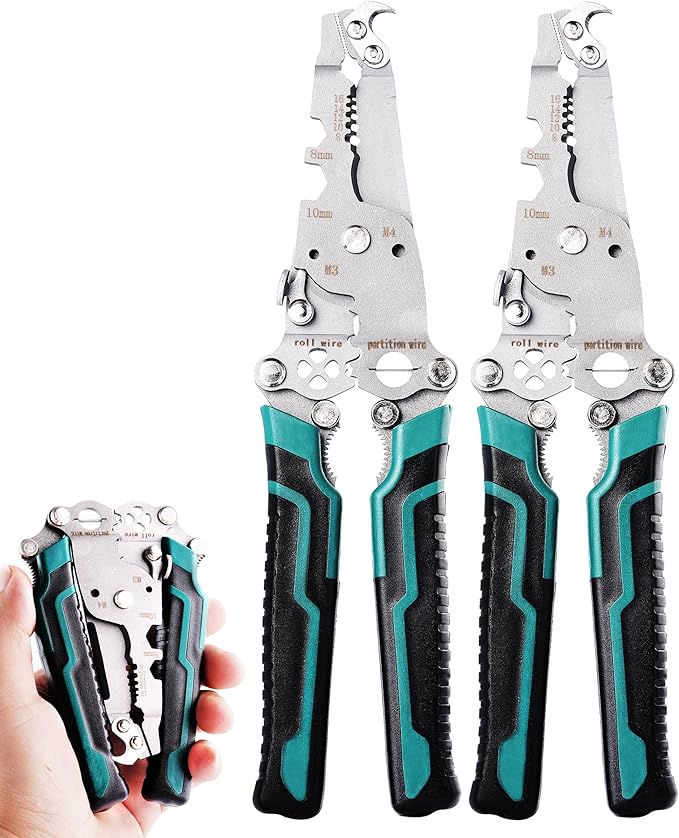 18 In 1 Foldable Ｗire Stripper Crimper, Folding Wire Stripping Tool, Multifunctional Wire Strippers Electrical，Electric Cable Stripper, Cable Cutters with Plier, Crimper, Twister, Splitting, 2pcs