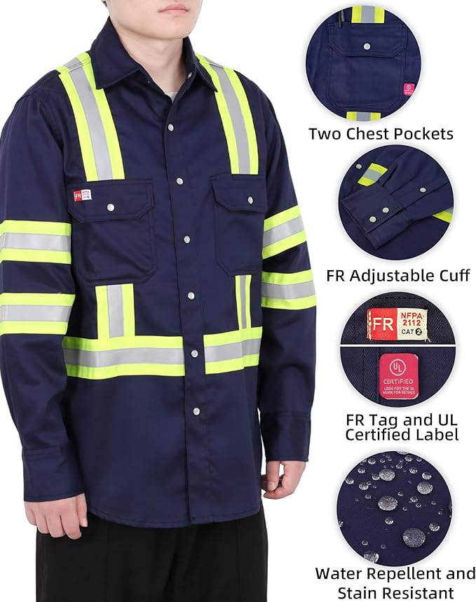 TICOMELA FR Shirts for Men High Visibility/Hi Vis Flame Resistant/Fire Retardant Shirt 6.5oz Men's Welding Shirts