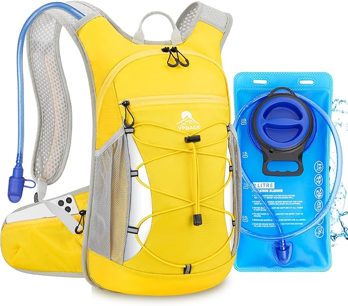 Hydration Backpack with 2L Water Bladder - Lightweight 15L Daypack with Phone-Sized Hip Belt Pockets, Anti-Chafe Cotton Edging & No-Bounce Straps - Small Water Backpack for Hiking, Running, Skiing