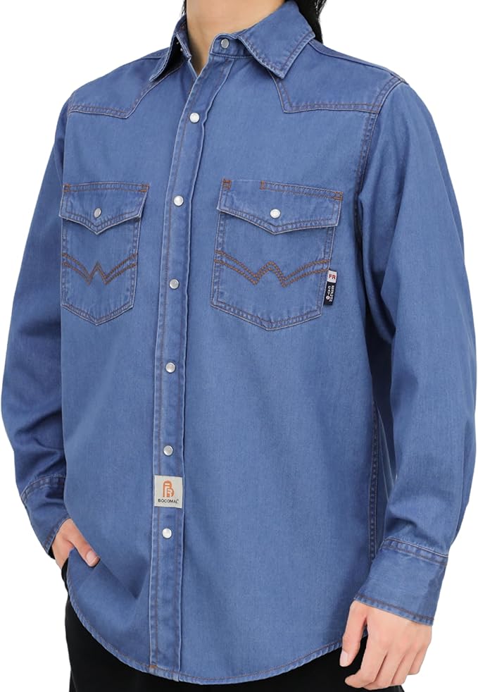 BOCOMAL FR Shirts 6.25oz Lightweight Welding Shirts Flame Resistant Men's Fire Retardant Shirt