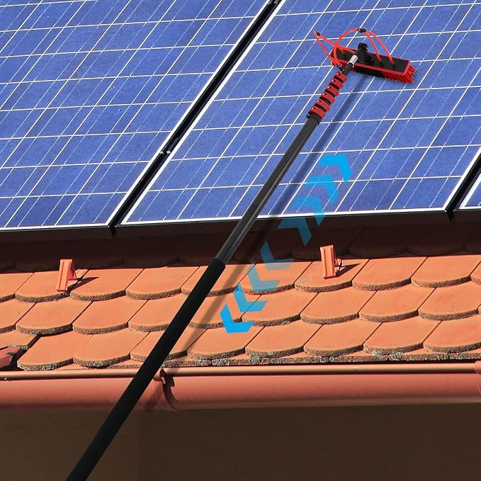 5.28-29.53FT Telescopic Window Washer Kit W/13.78IN Brush Head, 180° Adjustable Brush Head, Cleaning Brush Kit for Solar Panel, Window Cleaner Tool, Window Cleaning Equipment, Window Cleaning Tool Kit