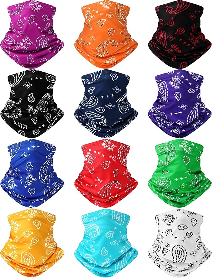 Cuffbow 12 Pack Neck Gaiters Face Mask Bandana Balaclava for Men Women Cooling Neck Gaiter Summer UV Sun Protection Scarf