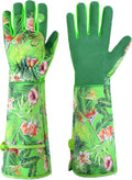 HANDLANDY Women Gardening Gloves, Scratch Resistant Breathable Ladies Rose Pruning Long Gauntlet Floral Print Garden Yard Gloves, Gift for Gardeners (Grass Green, XL)