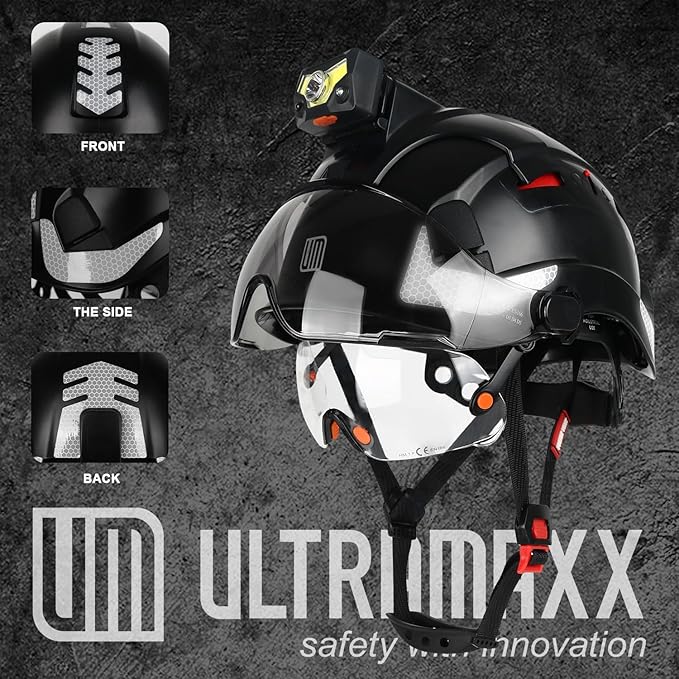Safety Helmet Hard Hat with Detachable Headlamp Light and Visor Construction Hardhats for Men ANSI/ISEA Z89.1 Certified